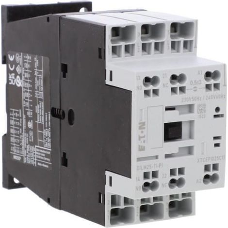 Contactor de potencia DILM25-11 (230 V 50 Hz, 240 V 60 Hz)-PI 3P 380 V 400 V 11 kW 1NA+1NC 230 V CA Push-In 199284