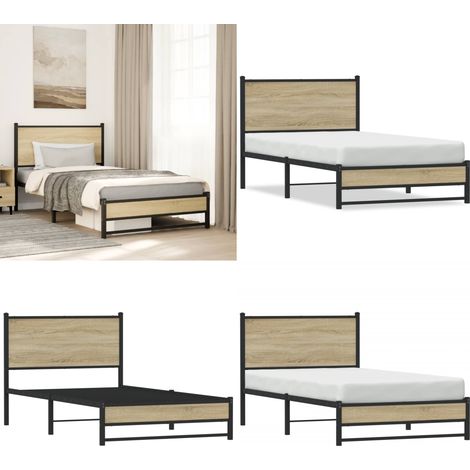vidaXL Metallbett ohne Matratze Sonoma-Eiche 100x200 cm (1/5)