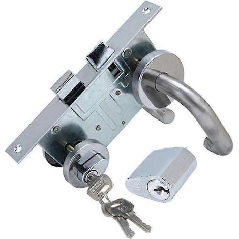 Serrure de porte en acier / FH - Kit complet de quincaillerie (poignée des deux côtés) + serrure (DIN gauche/droite et pêne central) + cylindre profilé, porte en acier inoxydable (1/5)