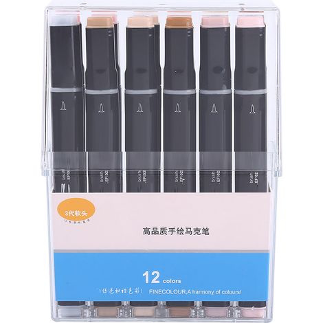 Lot de 12/24/36 marqueurs à alcool double pointe couleurs peau pour dessin et rehaussement (1/5)
