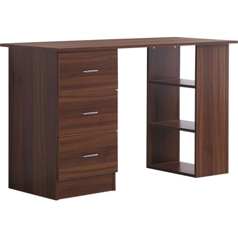 HOMCOM Computertisch 120x50 cm mit Regalen und Schubladen, Computer-Aufbewahrungstisch für kleine Räume, Schreibtisch aus Walnussholz fürs Schlafzimmer, kompakte Büromöbel.