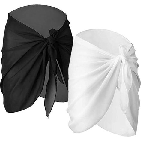Dailygoods - Lot de 2 paréos de plage pour femme - Cache-maillot en mousseline bleue - Taille unique