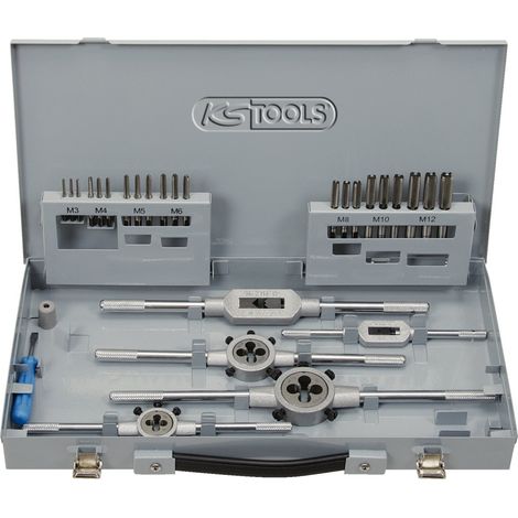 KS Tools 331.0744 Serie di Utensili per Filettare in HSS Co in Cassetta per Uso Industriale, 44 Pezzi