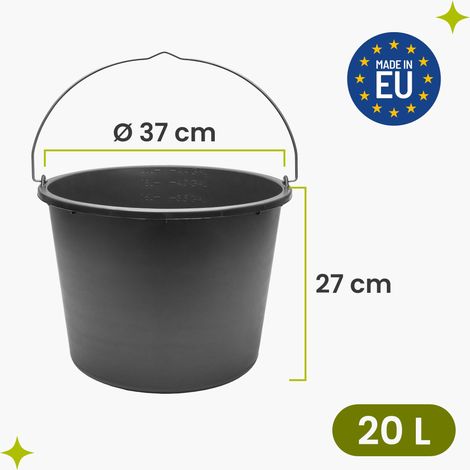 Garronda Seau verseur plastique recyclé Noir avec anse métallique rivetée, échelle graduée, bord renforcé, empilable, usage chantier jardin maison, seau GD-0168 (1/5)