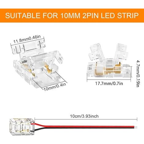 Kit de connecteurs pour ruban LED 2 broches 8 mm, connecteurs avec câble, connecteurs (sans câble) pour COB/SMD 2835/3528 monochrome 12 V/24 V (1/4)