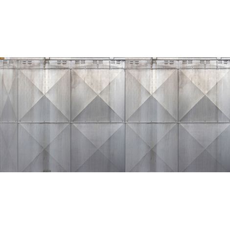 Papier peint panoramique 3D argenté métal | Tapisserie panoramique industrielle pour salon | Papier peint panoramique chambre & salon - 250 x 500 cm (5 pièces) (1/2)