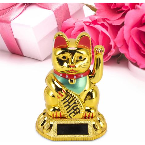 Figurine de chat porte-bonheur à énergie solaire, ornée d'un lingot d'or, idéale pour la maison, le bureau ou la voiture. Figurine de chat porte-bonheur photosensible, MLY360A, or. (1/5)
