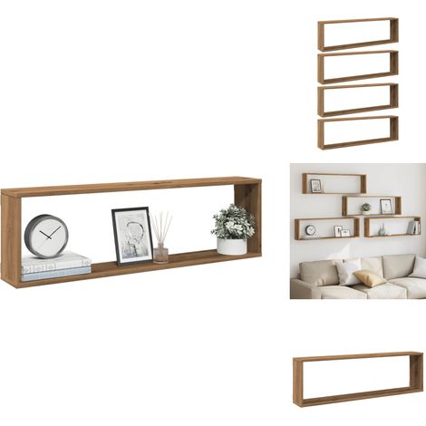 Étagères cube murales 4 pcs chêne artisanal 100x15x30 cm - Étagère Murale Cube - Étagères Murales Cube - Stockage En Forme De Cube - Étagère En Forme De Cube (1/5)