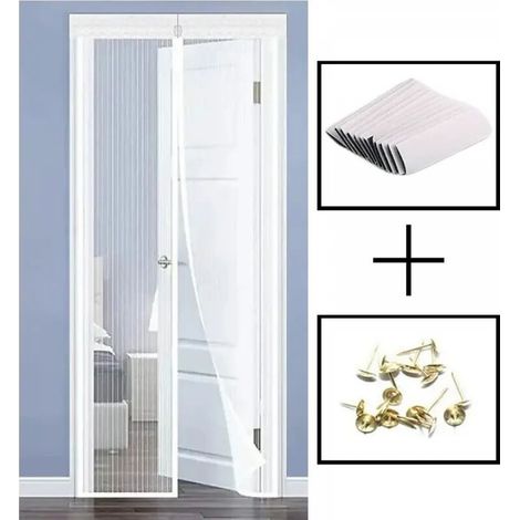 Porte moustiquaire magnétique, dentelle rayée, 90x210cm (blanc) (1/5)