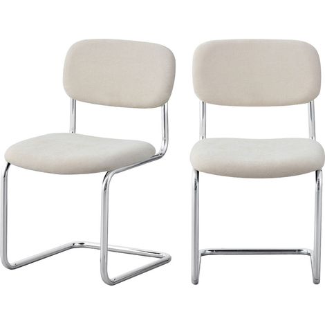 Lot de 2 chaises en tissu pieds chrome - Beige - Marcel (1/5)