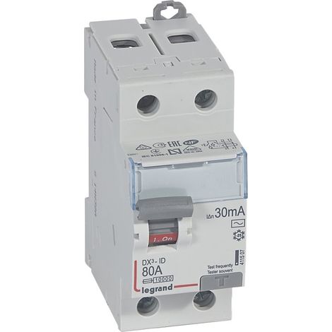 Interrupteur différentiel DX³-ID arrivée haute et départ bas à vis - 2P 230V 80A typeAC 30mA - 2 modules - LEGRAND