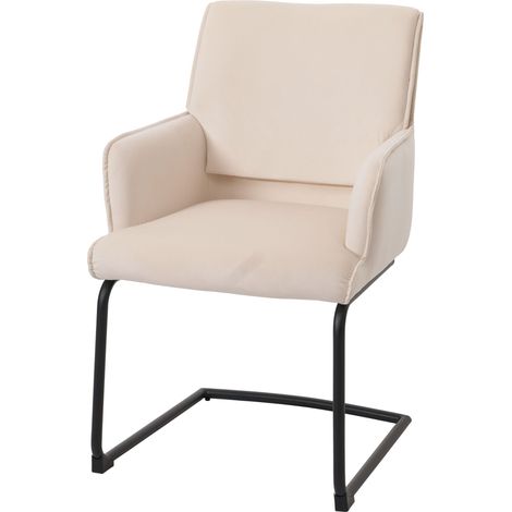 Chaise cantilever HWC-N60, chaise de salle à manger Chaise de cuisine, tissu/textile Oeko-Tex  crème-beige (1/5)