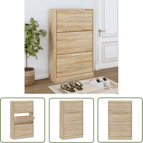 The Living Store Armoire à chaussures Chêne sonoma 63x24x103cm Bois d'ingénierie - Meuble Rangement Chaussures - Armoire Chaussure - Rangements Intérieur - Rangement Entrée - Commode Chaussures (1/5)