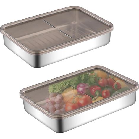 Récipients à charcuterie en acier inoxydable, lot de 2 avec couvercles hermétiques, empilables, pour viande et fromage, boîtes de rangement alimentaire (1/5)