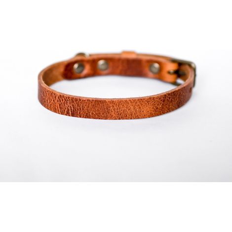 Collier pour Chien en Cuir Tanné Végétal Fait Main avec Boucle Antirouille - Fauve - PANGIVO