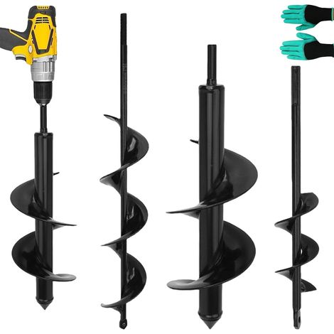 3 x Auger for Drill, Spiral Garden Auger, Bulb Planting Auger with Gardening Gloves, Practical for Digging Holes and Growing Deep, 8 x 30 + 4 x 22 + 4 x 42 cm (1/5)