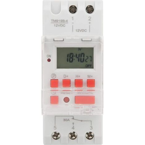 Programmateur Horaire Electrique Minuterie Relais Interrupteur Horaire afficheur LCD Préréglage Hebdomadaire Programmable, 12V DC 30a Minuterie Numéri (1/4)