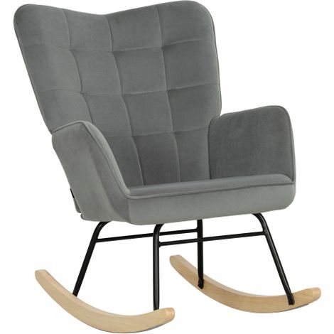 Fauteuil à bascule avec aspect velours, accoudoir et patins en bois, Gris (1/5)