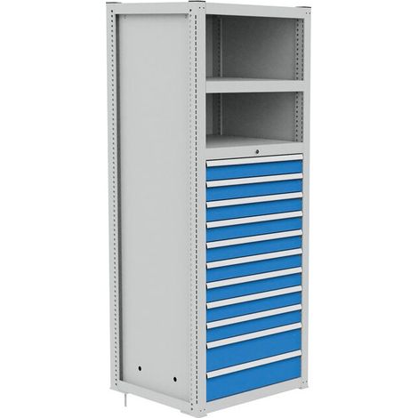 Modul 2 / 700, 2x Tragrahmen, 1x Rückwand, 2x Zwischenwand, 11x Schubladen, 2x Uni-Fachboden glatt, 1x Tragbodensatz mit Zylinderschloss Maße in mm (BxTxH): 749 x 733 x 2030 (1/2)