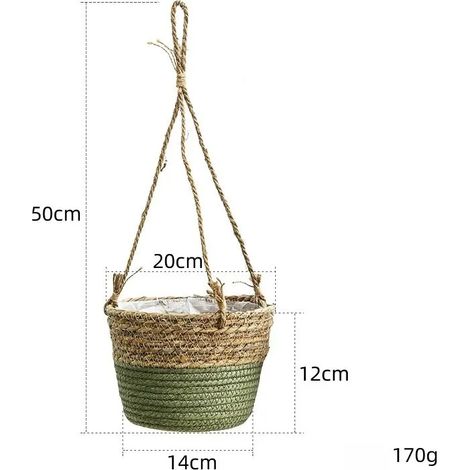 (Vert) Support pour pot de fleurs d'extérieur, suspension pour plantes, décoration intérieure, jardin, jardinière suspendue, panier de rangement pour plantes en macramé, corde de jute tressée, intérie (1/4)