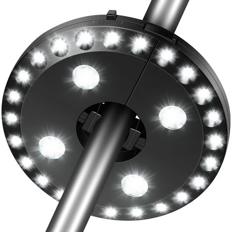 Lampe parasol solaire à 28 LED avec 3 modes d'éclairage, fonctionne sur piles, éclairage blanc chaud lumineux pour parasol, idéale pour le jardin, le balcon, la terrasse, la plage, les fêtes et le cam (1/5)
