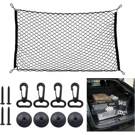 Filet à bagages de voiture, filet de coffre en nylon élastique 110x60cm filet de protection filet de séparation multifonctionnel pour coffre de chiens (1/5)