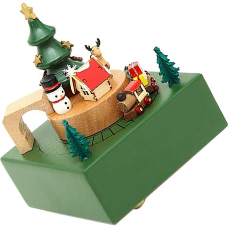 Boîte à musique en bois en forme de train (Convient aux filles et aux garçons) – Détails réalistes et veinage du bois apparent, boîte à musique de train de Noël (1/5)