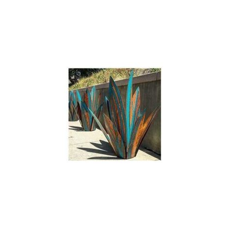Décoration de jardin en métal en forme de plante Agave jardin - Sculpture rustique en métal - Statue de jardin rustique - 65 cm 9 feuilles