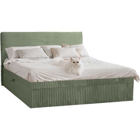 Boxspringbett mit bettkasten und topper TRENTO, ohne Bein stoff Plüsch Cord 200x200 cm Olive (1/4)