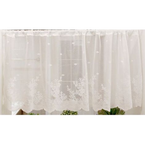Tende corte con motivo floreale intagliato, tende semitrasparenti con passante per asta per cucina, ufficio, camera da letto, 1 pezzo, bianco, 60x150 cm (1/5)