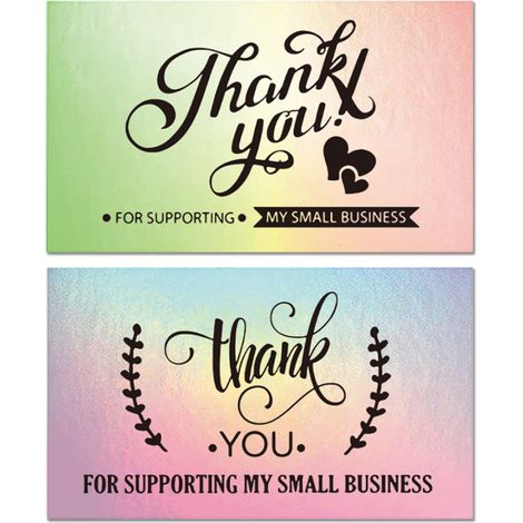 100 tarjetas de agradecimiento holográficas, impresas con láser, 9x5 cm, 2 estilos, para embalaje de tiendas. (1/5)