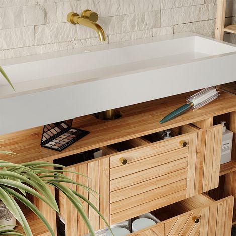 Mueble bajo lavabo Lucie, Bambú, 100 x cm con 2 cajones, Vicco (1/5)