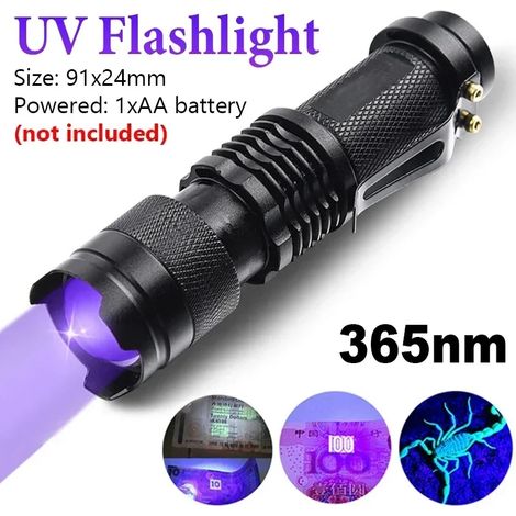 Mini lampe torche UV LED, lampe torche UV zoomable, mini lampe en verre, lampe d'inspection, outil de détection des taches d'urine d'animaux, 395 nm, 365 nm (1/5)