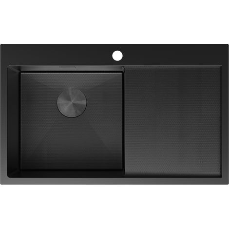 Mexen Exar 1-teilige Spüle aus Stahl mit Abtropffläche links 780 x 480 mm, schwarz HC - 6433781010L-70HC