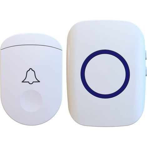 Sonnette sans fil, portée de 300 m, son suffisamment fort, 5 niveaux de volume et 52 mélodies avec clignotement LED (gros bouton blanc)-AquaForge