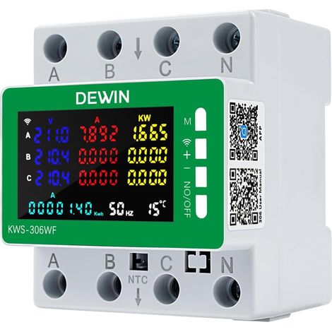 WiFi Compteur Electrique Triphasé, 9 en 1 Compteur d'énergie AC 85-290V 80A Smart Meter Wattmetre 3 Phasé Compteur d'électrique LED KWh Voltmètre Ampèremètre avec Protection Multiple (1/5)