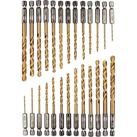 Set di 26 punte da trapano con gambo in titanio, punte da trapano esagonali in acciaio rapido, 1,5-6,5 mm in acciaio rapido, set di punte da trapano HSS rivestite in titanio, punte da trapano per meta
