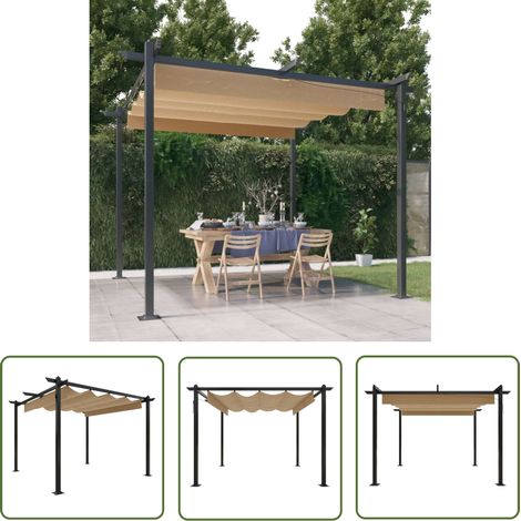 The Living Store Pavillon mit Ausziehbarem Dach 3x3 m Taupe - Pavillon - Gartenzelt - Sonnenschutz - Outdoor Möbel - Stahlkonstruktion (1/5)