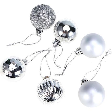 Ensemble de 34 boules de Noël incassables à suspendre au sapin pour la décoration des fêtes de fin d'année, mariages et autres (argenté)-444cm-Silver (1/2)
