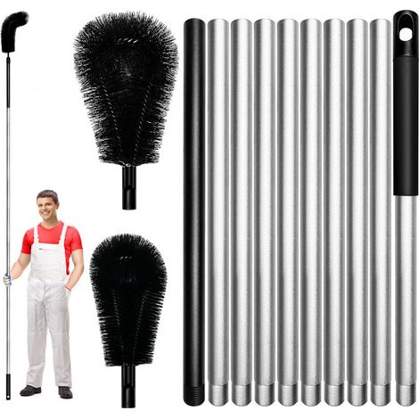 Kit de limpieza de 4 metros (cepillo de limpieza incluido): limpieza de techos y eliminación de escombros sin escalera, cabezal de cepillo ajustable, almacenamiento práctico, color negro. (1/5)