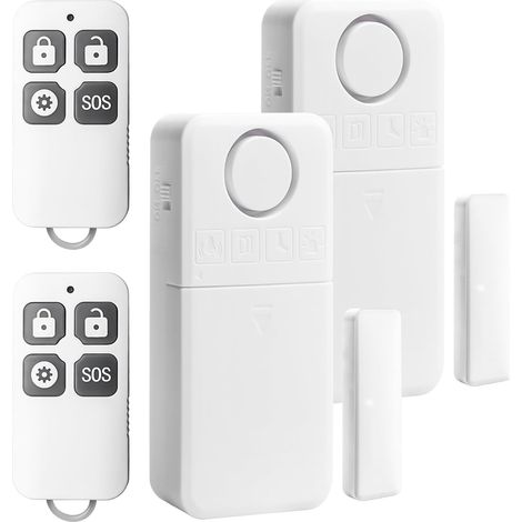 Lot de 2 alarmes de fenêtre anti-effraction - 130 dB - Avec télécommande - Système d'alarme sans fil pour maison et entreprise - 4 modes d'alarme + capteur magnétique - Protection anti-effraction pour (1/5)