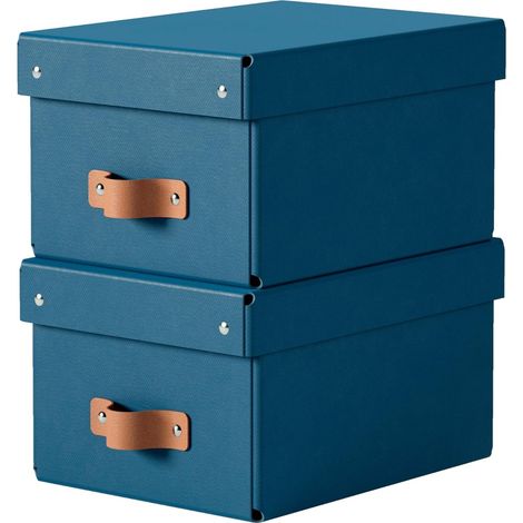 Boîtes de rangement petit format avec couvercle : 2 boîtes solides, boîtes empilables 7L pour maison et bureau (20x28x15cm, bleu), compatibles avec étagères et meubles cubiques (1/5)