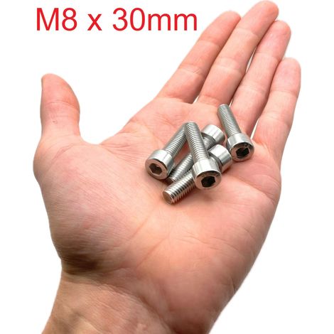 Vis en acier inoxydable M8 x 30 mm à tête cylindrique CHC (empreinte six pans creux / clé Allen) Inox A2-70 (V2A/304) ISO 4762 / DIN 912 : lot de 5 (1/4)