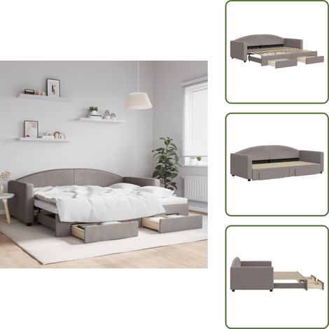 The Living Store Tagesbett Ausziehbar mit Schubladen Taupe 90x200 cm Stoff - Schlafsofa