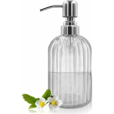 304g Glass Soap Dispenser with Refillable Stainless Steel Pump for Bathroom, Kitchen, Worktop, Laundry Room (Transparent) (1/4)