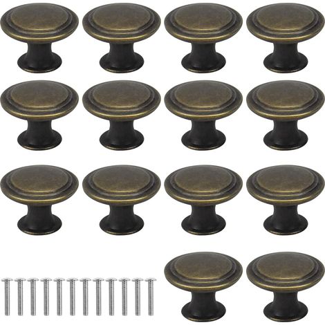 BRAVIX 16 pièces de poignées de tiroir vintage 29mm poignées de tiroir en bronze rondes poignées d'armoire en laiton poignées de porte table de chevet poignées de meubles avec vis (1/5)