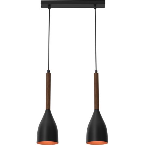 Suspension noire 2xE27 or, bois foncé Muza Luminex