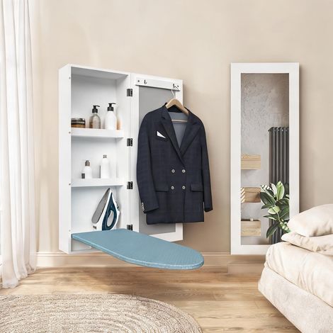 Planche à repasser murale avec armoire et miroir blanc en MDF (1/5)