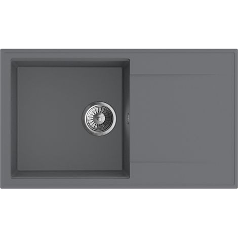 Granitspüle - Spülbecken - Küchenspüle - 78 x 46cm - Moonlight Grey - Einbauspüle - Elegantes Design, Kratzfest und Platzsparend, mit Siphon, Carlo 78 (1/5)