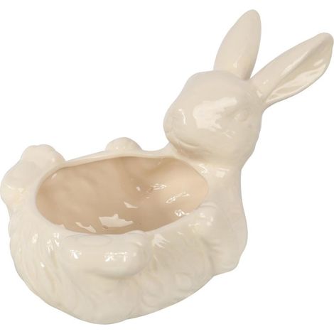 Ciotola decorativa a forma di coniglietto pasquale in ceramica bianca (1/2)